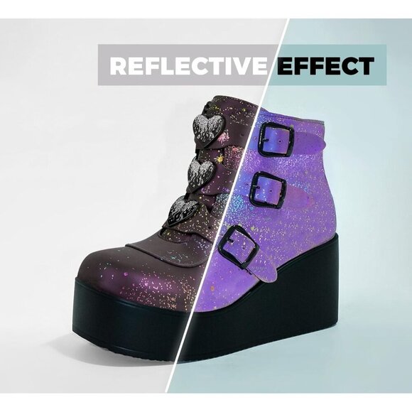 🆕 Navy Reflect Chunky Platform Ankle Boots - Wedge Heel Goth Rave Zip Booties - Picture 2 of 9